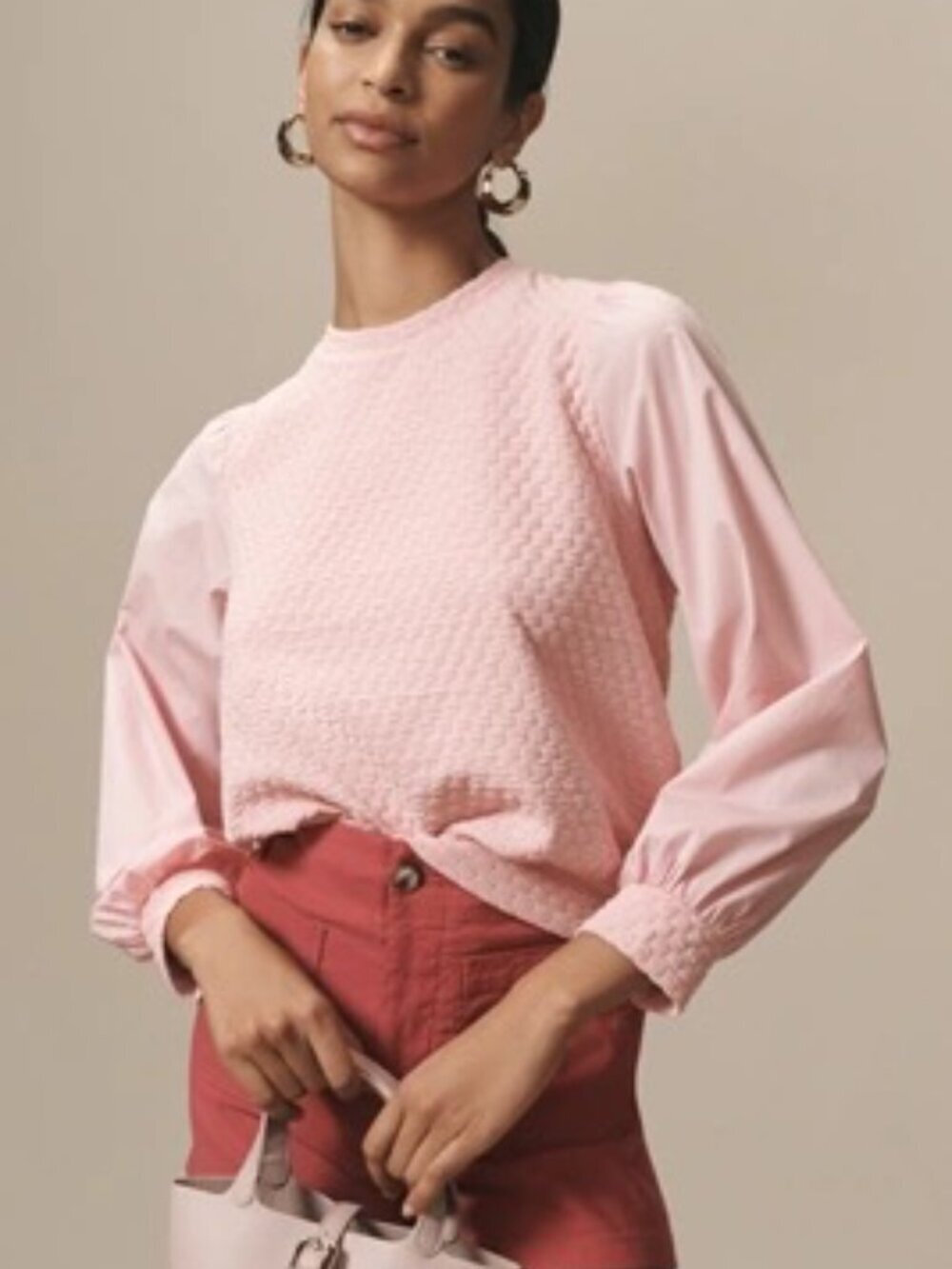 NWT ANTHROPOLOGIE Porridge Textured Sweatshirt Blouse Ladies Small